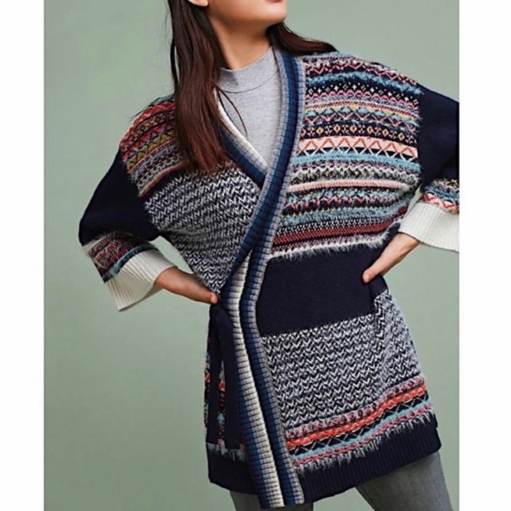 Sleeping on Snow Anthro Mix Stitch Kimono Cardigan